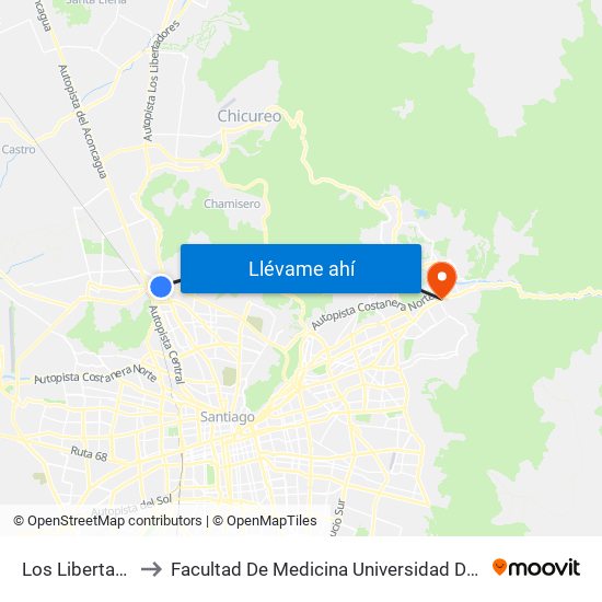 Los Libertadores to Facultad De Medicina Universidad Del Desarrollo map