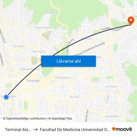 Terminal Alameda to Facultad De Medicina Universidad Del Desarrollo map