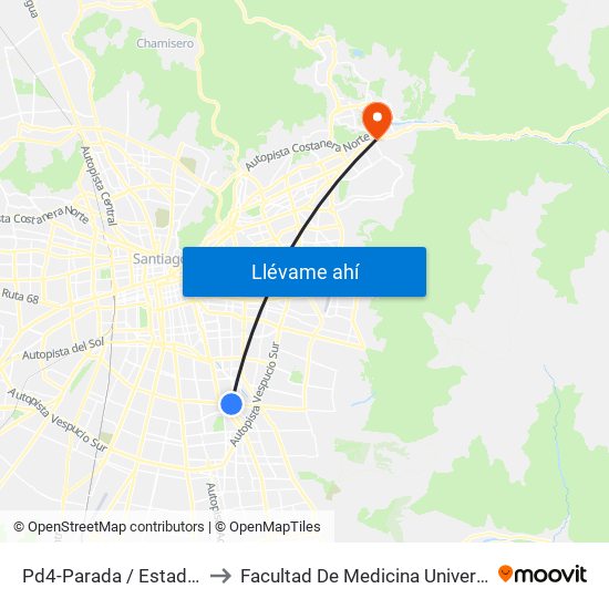 Pd4-Parada / Estadio Monumental to Facultad De Medicina Universidad Del Desarrollo map