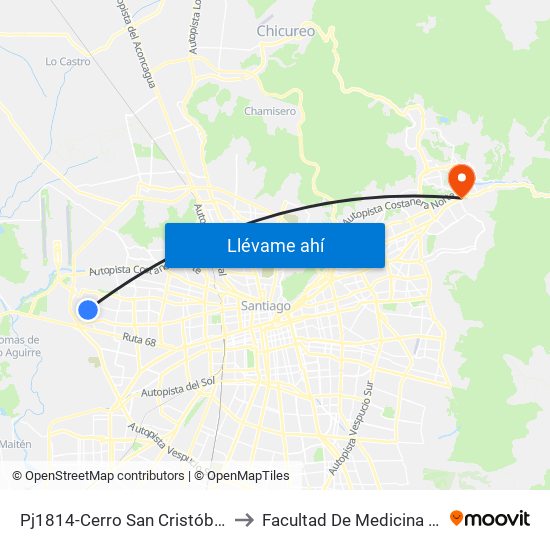 Pj1814-Cerro San Cristóbal / Esq. Av. J. Guzmán Riesco to Facultad De Medicina Universidad Del Desarrollo map