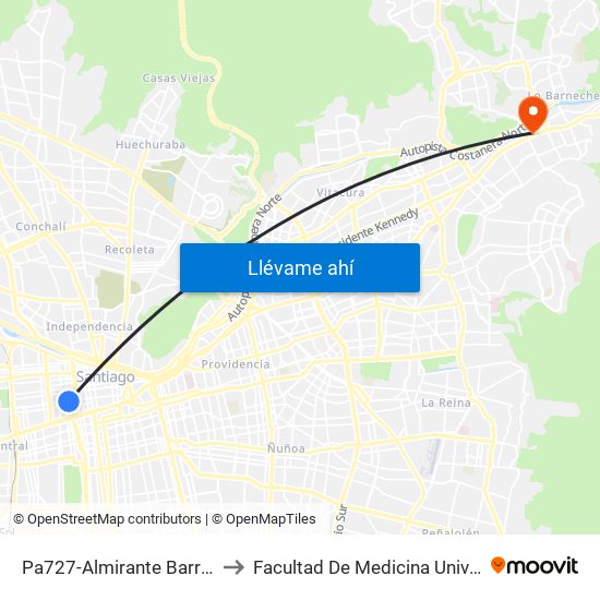 Pa727-Almirante Barroso / Esq. Moneda to Facultad De Medicina Universidad Del Desarrollo map