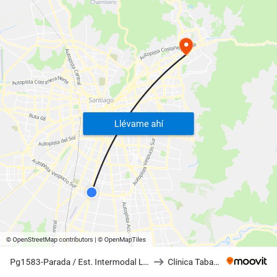 Pg1583-Parada / Est. Intermodal La Cisterna to Clínica Tabancura map