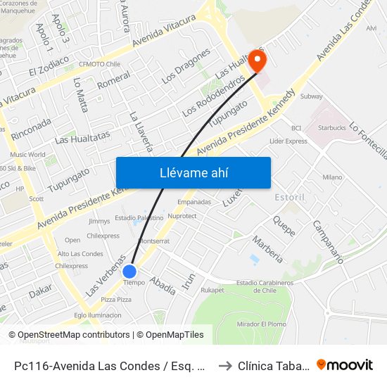 Pc116-Avenida Las Condes / Esq. G. Fuenzalida to Clínica Tabancura map