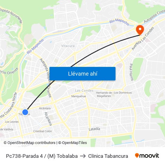 Pc738-Parada 4 / (M) Tobalaba to Clínica Tabancura map