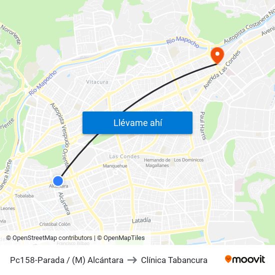 Pc158-Parada / (M) Alcántara to Clínica Tabancura map