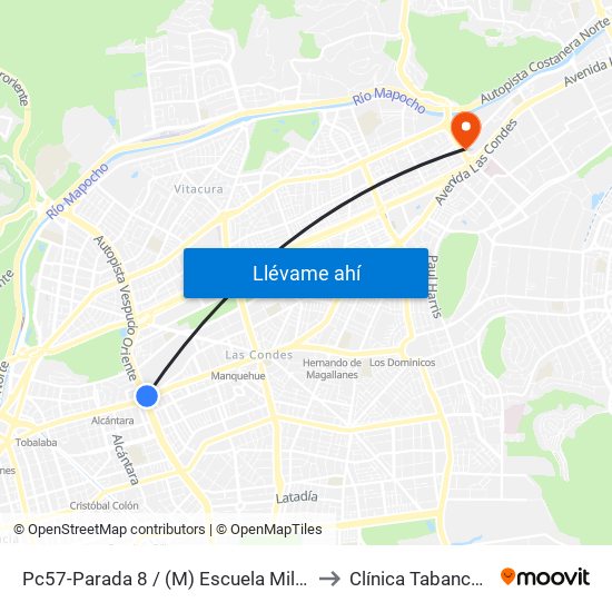 Pc57-Parada 8 / (M) Escuela Militar to Clínica Tabancura map
