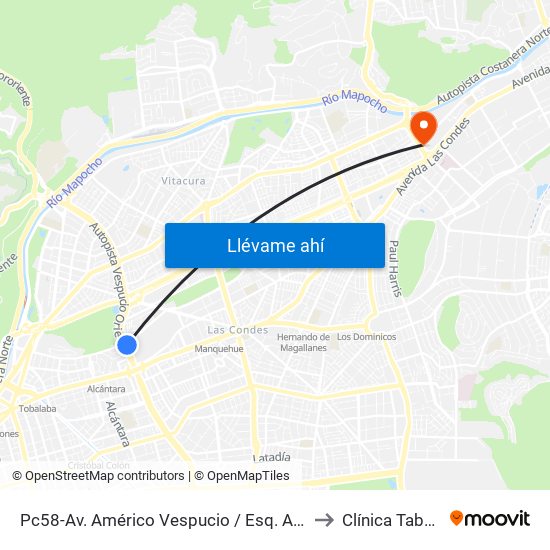 Pc58-Av. Américo Vespucio / Esq. Av. Pdte. Riesco to Clínica Tabancura map