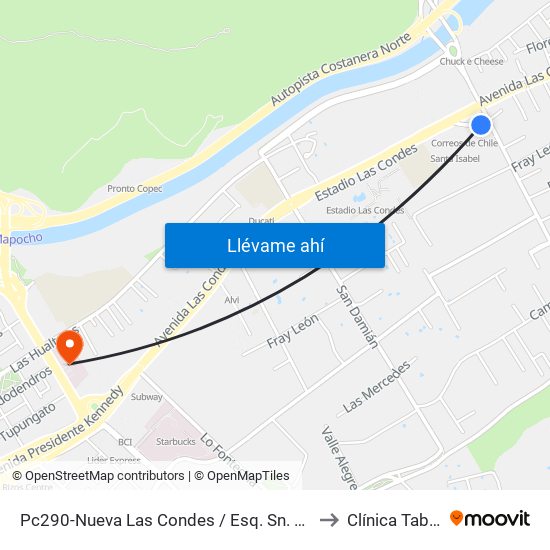 Pc290-Nueva Las Condes / Esq. Sn. Francisco De Asís to Clínica Tabancura map