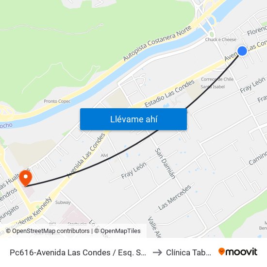 Pc616-Avenida Las Condes / Esq. Sn. Fco. De Asís to Clínica Tabancura map