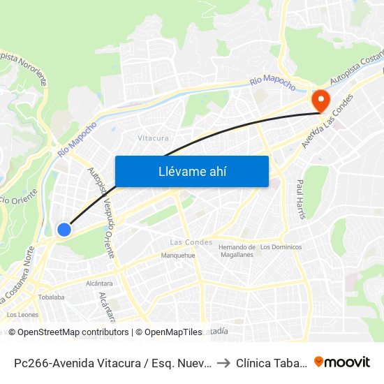 Pc266-Avenida Vitacura / Esq. Nueva Costanera to Clínica Tabancura map