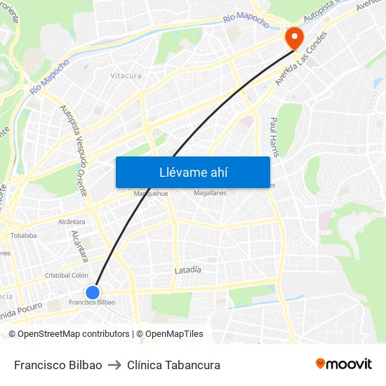 Francisco Bilbao to Clínica Tabancura map