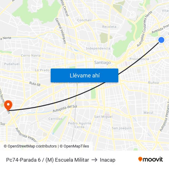 Pc74-Parada 6 / (M) Escuela Militar to Inacap map