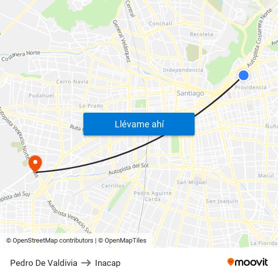 Pedro De Valdivia to Inacap map