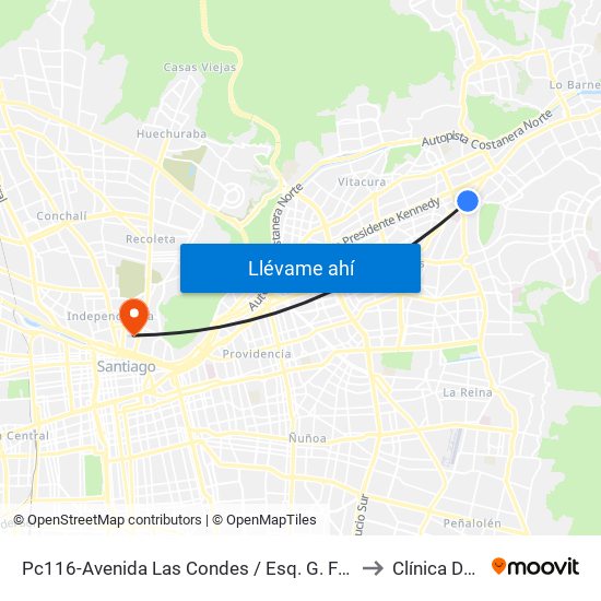Pc116-Avenida Las Condes / Esq. G. Fuenzalida to Clínica Dávila map