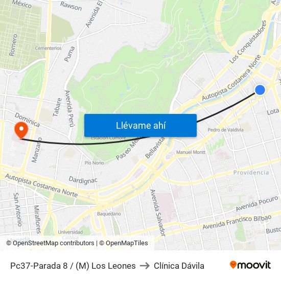 Pc37-Parada 8 / (M) Los Leones to Clínica Dávila map