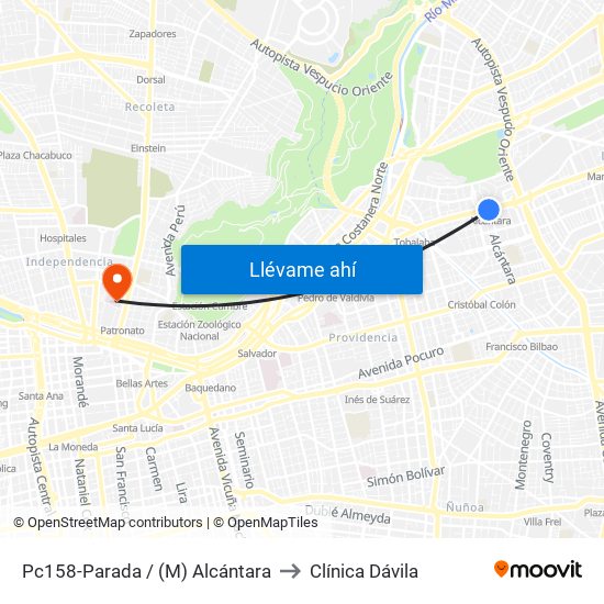 Pc158-Parada / (M) Alcántara to Clínica Dávila map
