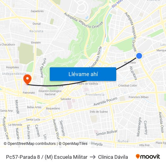 Pc57-Parada 8 / (M) Escuela Militar to Clínica Dávila map
