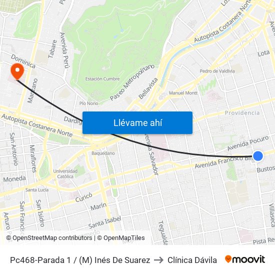 Pc468-Parada 1 / (M) Inés De Suarez to Clínica Dávila map
