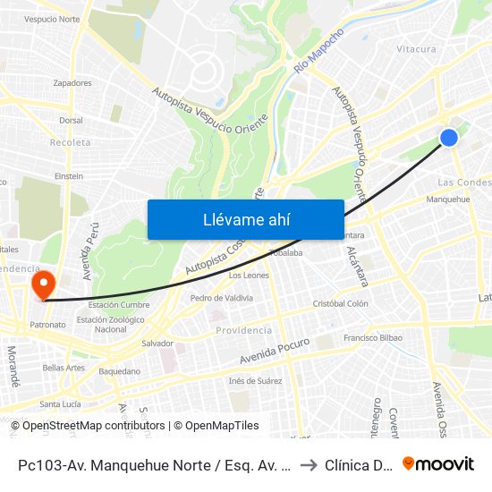 Pc103-Av. Manquehue Norte / Esq. Av. Pdte. Riesco to Clínica Dávila map