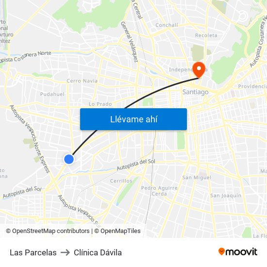 Las Parcelas to Clínica Dávila map