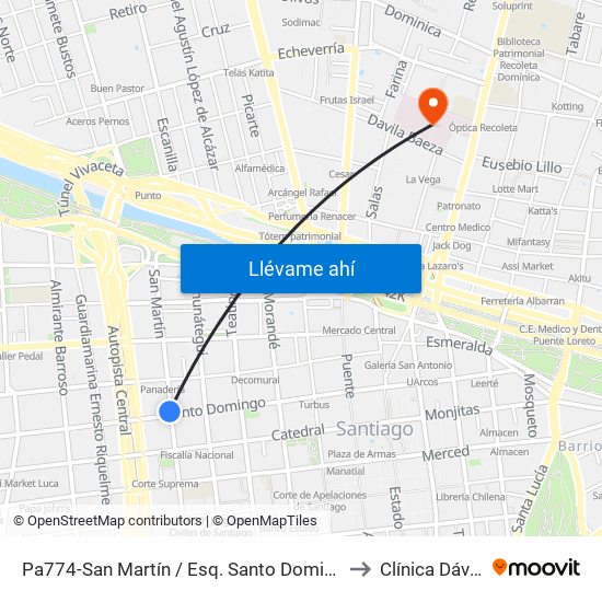 Pa774-San Martín / Esq. Santo Domingo to Clínica Dávila map