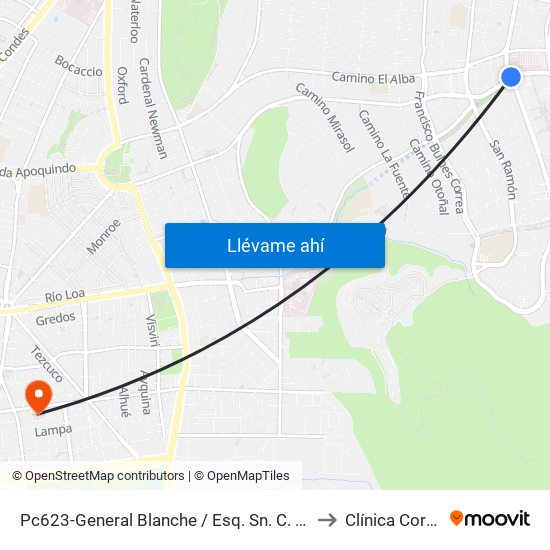 Pc623-General Blanche / Esq. Sn. C. De Apoquindo to Clínica Cordillera map