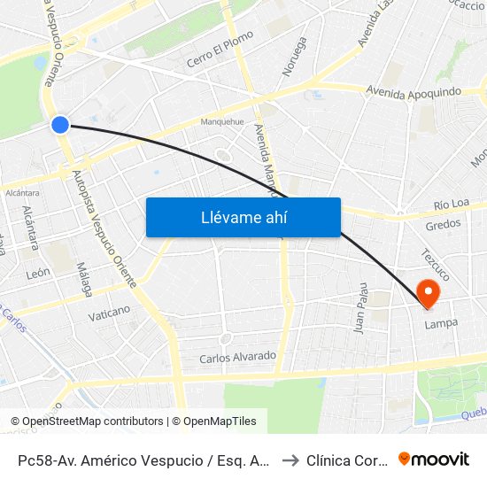 Pc58-Av. Américo Vespucio / Esq. Av. Pdte. Riesco to Clínica Cordillera map
