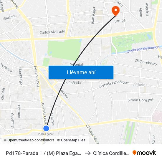 Pd178-Parada 1 / (M) Plaza Egaña to Clínica Cordillera map