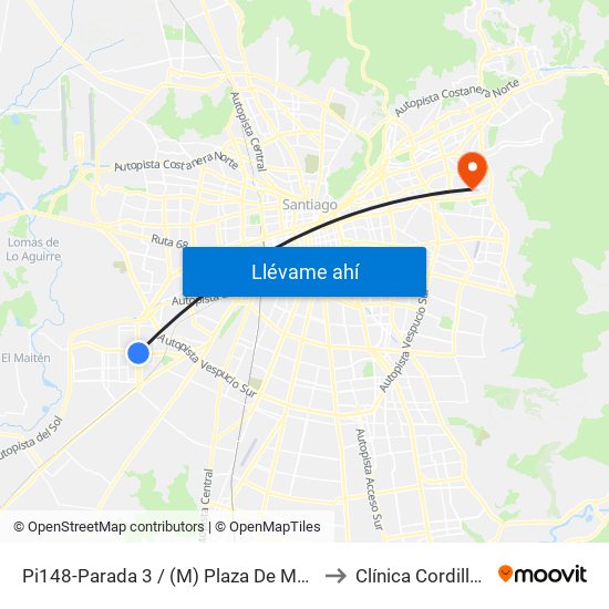 Pi148-Parada 3 / (M) Plaza De Maipú to Clínica Cordillera map