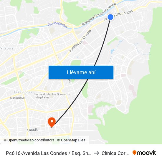 Pc616-Avenida Las Condes / Esq. Sn. Fco. De Asís to Clínica Cordillera map