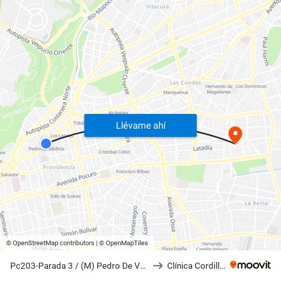 Pc203-Parada 3 / (M) Pedro De Valdivia to Clínica Cordillera map