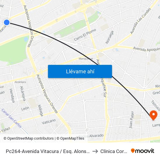 Pc264-Avenida Vitacura / Esq. Alonso De Córdova to Clínica Cordillera map