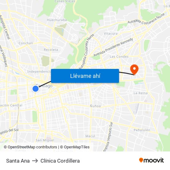 Santa Ana to Clínica Cordillera map