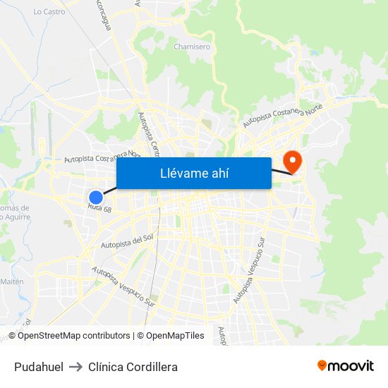 Pudahuel to Clínica Cordillera map