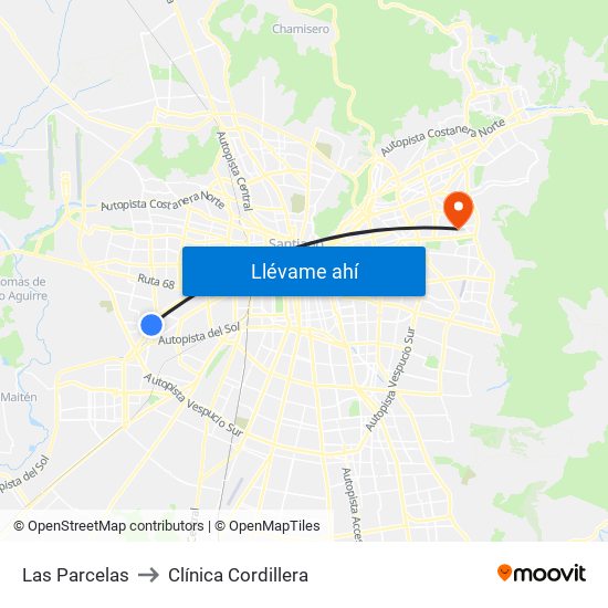 Las Parcelas to Clínica Cordillera map