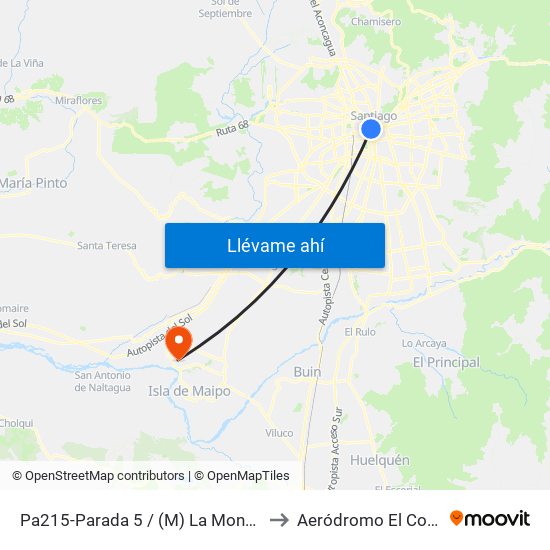 Pa215-Parada 5 / (M) La Moneda to Aeródromo El Corte map