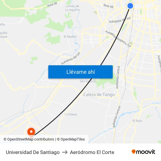Universidad De Santiago to Aeródromo El Corte map
