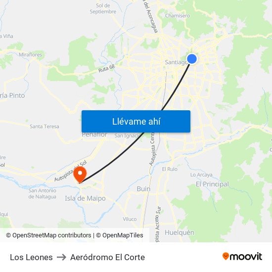 Los Leones to Aeródromo El Corte map