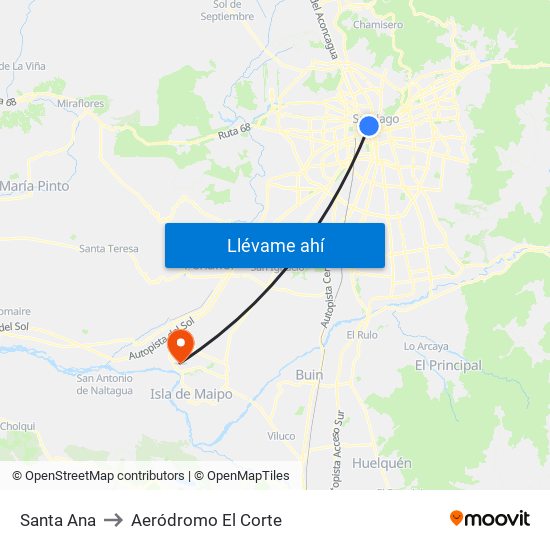 Santa Ana to Aeródromo El Corte map