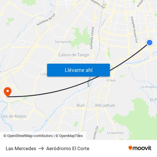 Las Mercedes to Aeródromo El Corte map