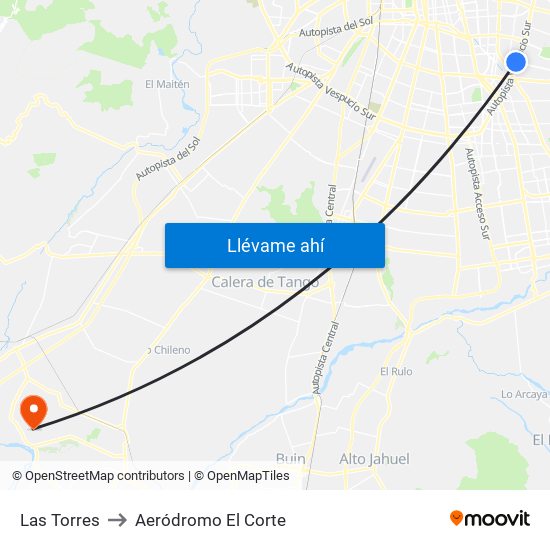 Las Torres to Aeródromo El Corte map