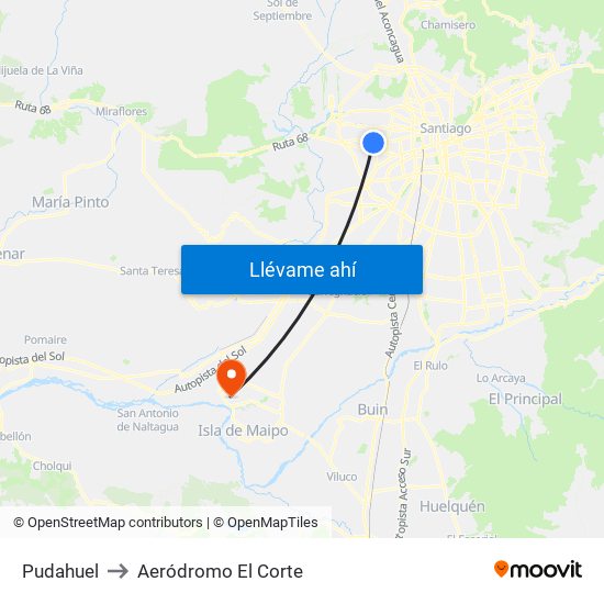 Pudahuel to Aeródromo El Corte map