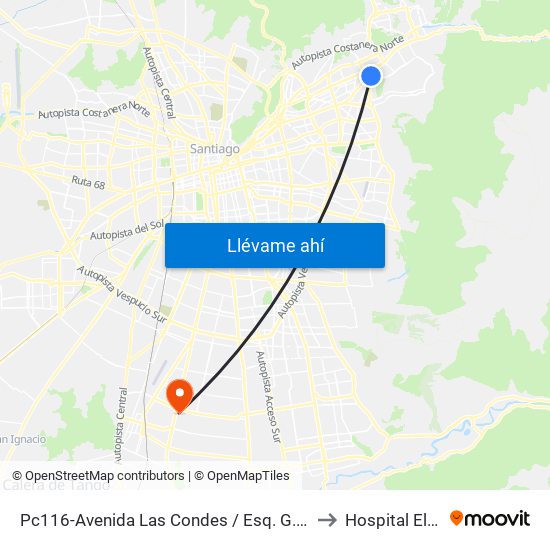 Pc116-Avenida Las Condes / Esq. G. Fuenzalida to Hospital El Pino map
