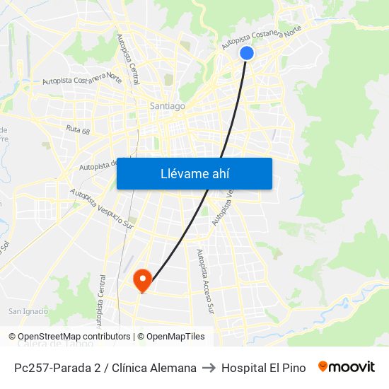 Pc257-Parada 2 / Clínica Alemana to Hospital El Pino map