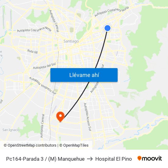 Pc164-Parada 3 / (M) Manquehue to Hospital El Pino map