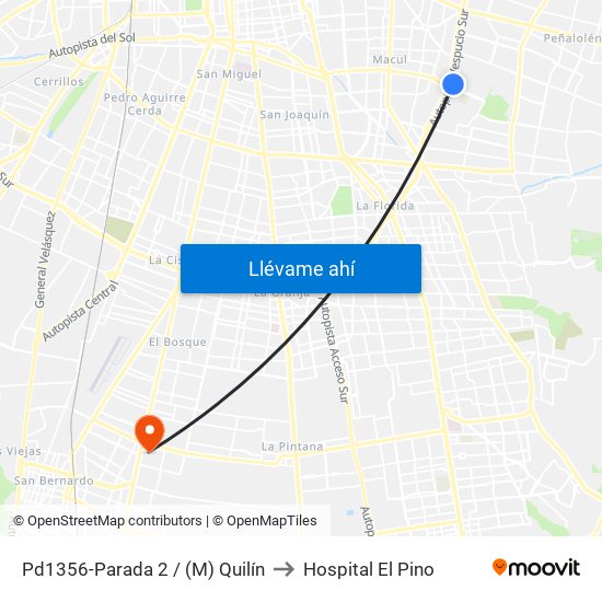 Pd1356-Parada 2 / (M) Quilín to Hospital El Pino map