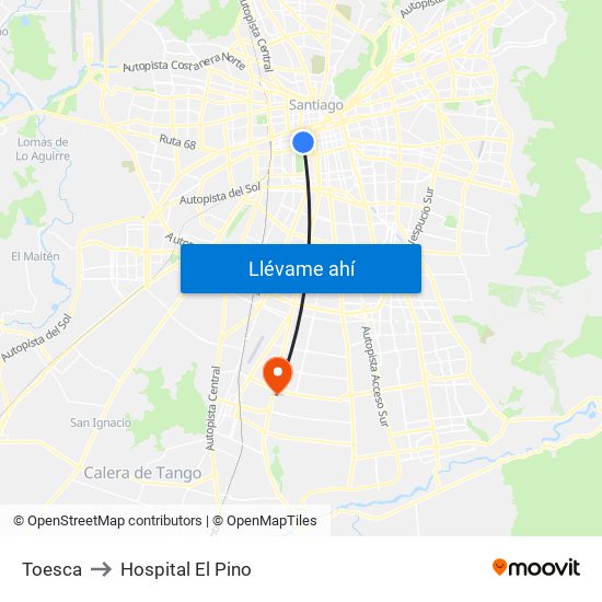 Toesca to Hospital El Pino map