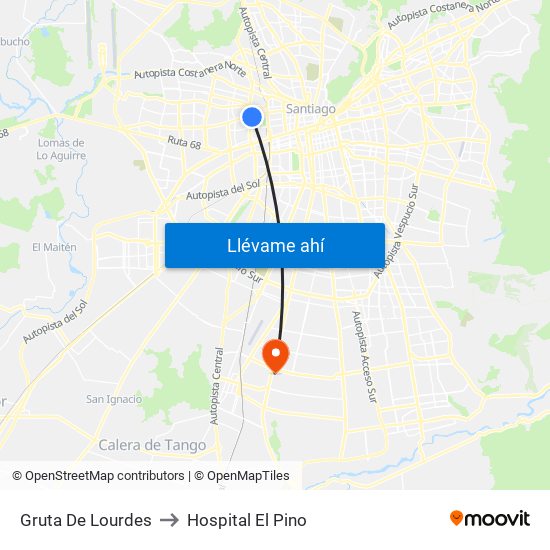 Gruta De Lourdes to Hospital El Pino map