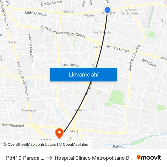 Pd410-Parada 3 / (M) Plaza Egaña to Hospital Clínico Metropolitano De La Florida Doctora Eloísa Díaz Insunza map