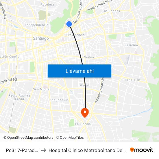 Pc317-Parada / Clínica Indisa to Hospital Clínico Metropolitano De La Florida Doctora Eloísa Díaz Insunza map